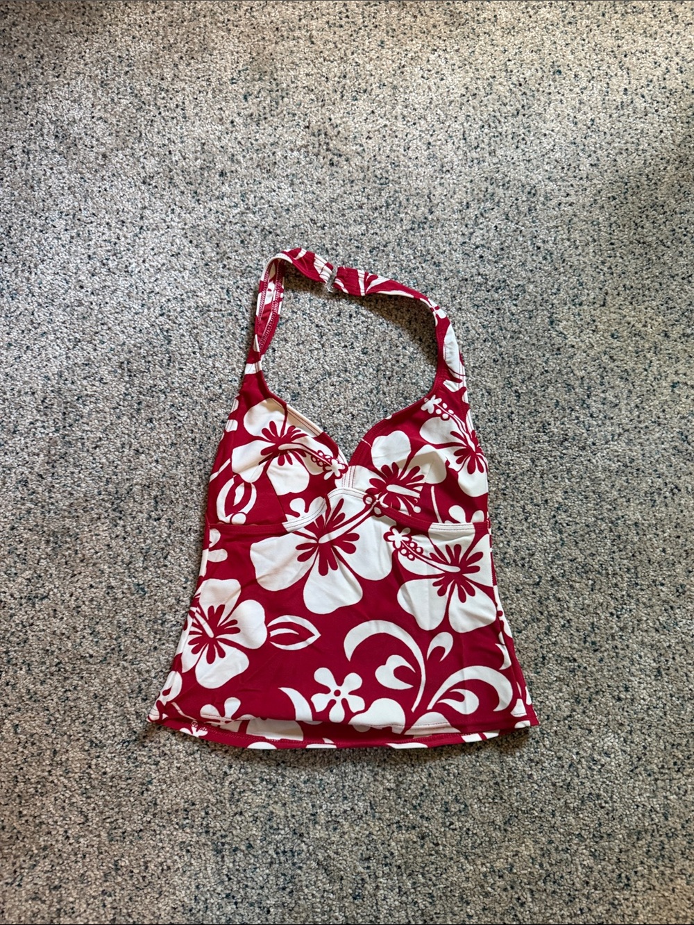 Red & White Floral Halter Tankini Top